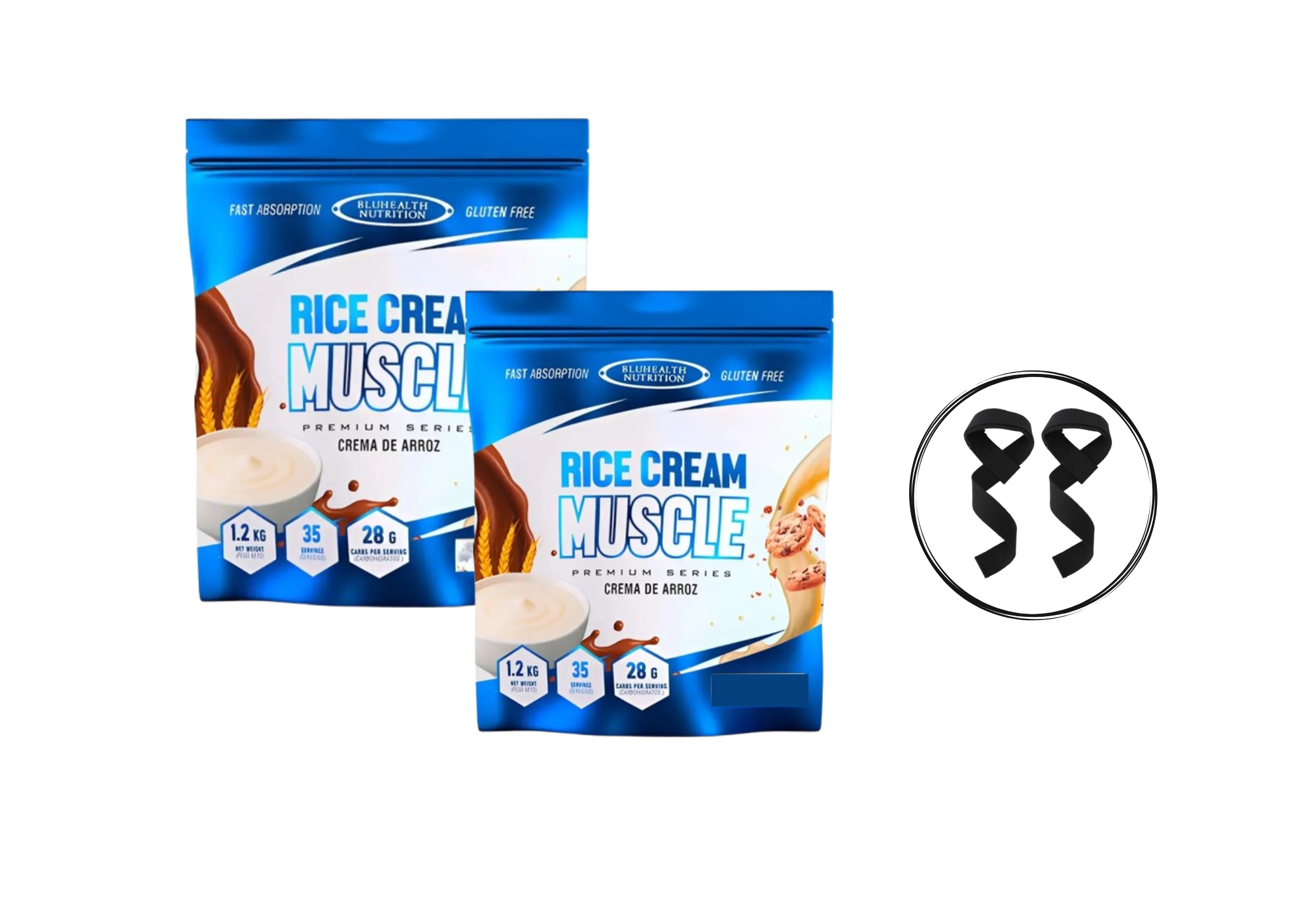 COMBO FITNESS CREMA DE ARROZ BLUEHEALTH 1.2 KG + STRAPS - 1