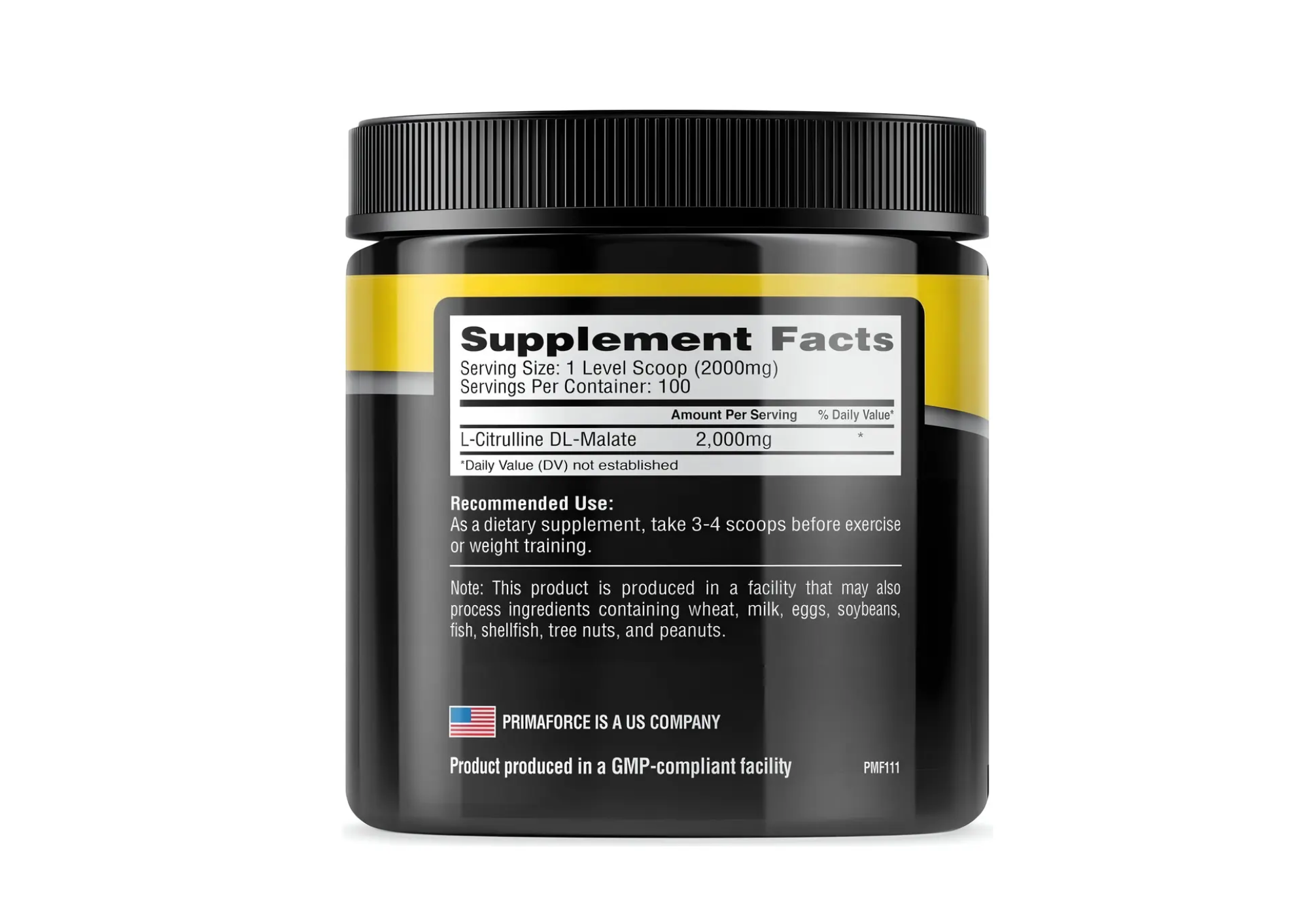 SUPLEMENTO DE MALATO DE CITRULINA PRIMAFORCE 200 G 100SERV - 3