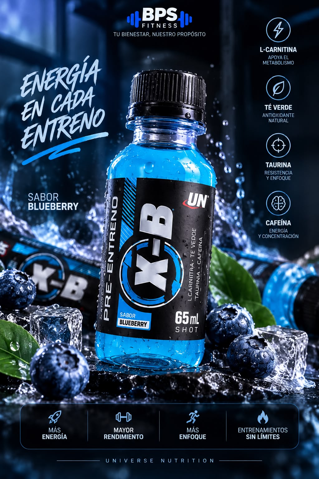 XB X-BURN PACK X15 QUEMADOR DE GRASA L-CARNITINA + CAFEÍNA BLUEBERRY - 3