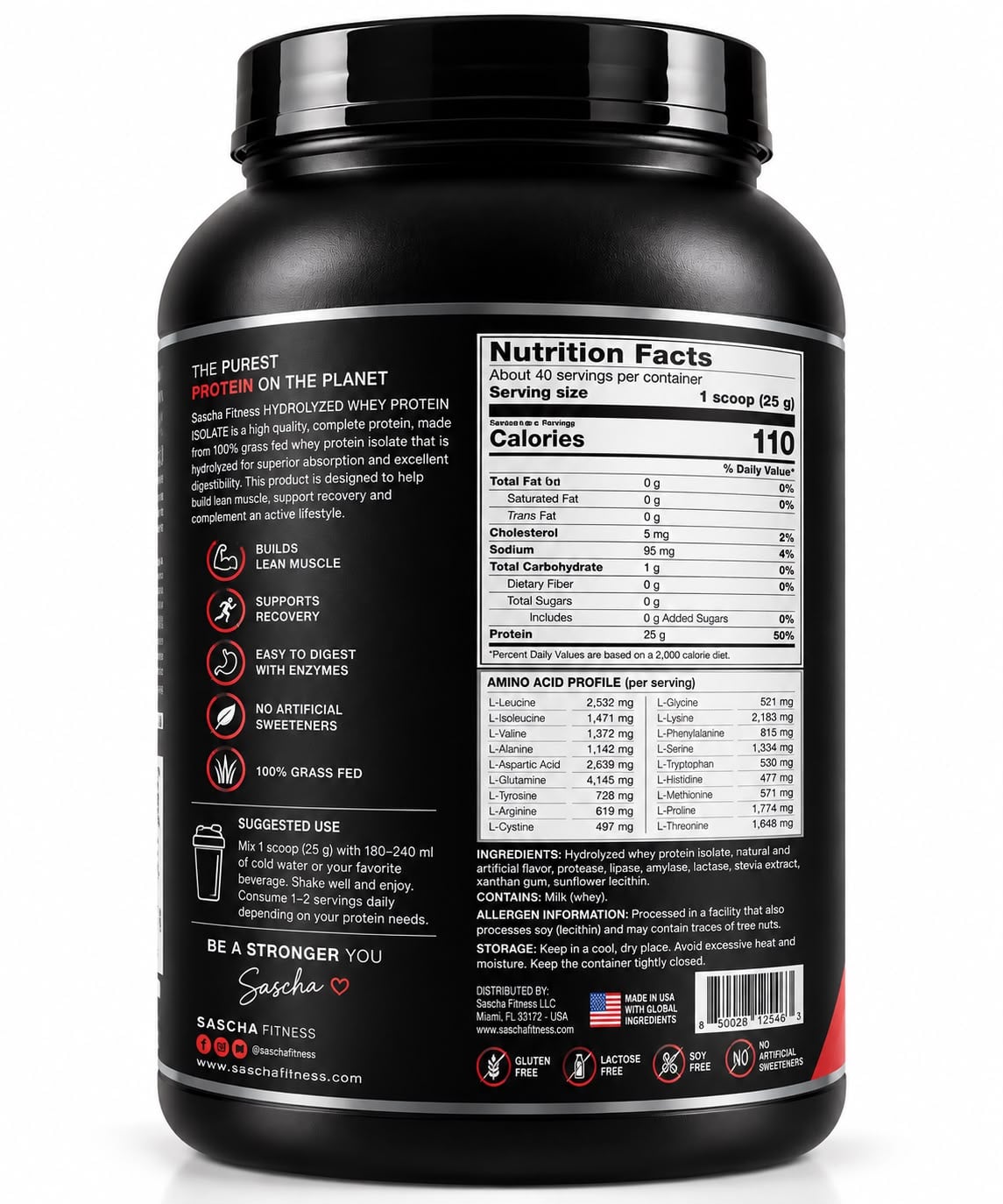 SASCHA FITNESS – HYDROLYZED WHEY PROTEIN ISOLATE STRAWBERRY 1 KG - 2