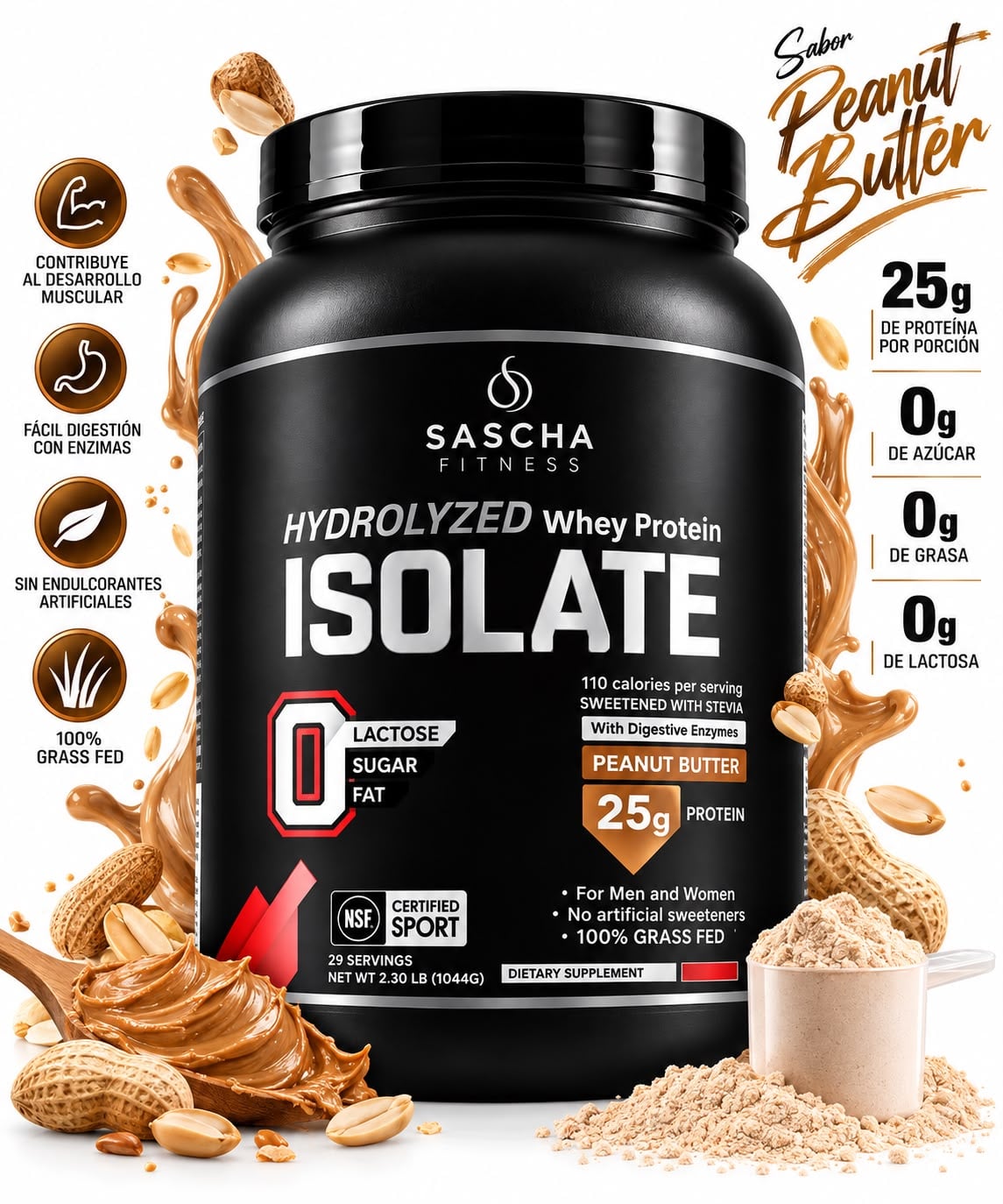 SASCHA FITNESS – HYDROLYZED WHEY PROTEIN ISOLATE PEANUT BUTTER 1 KG - 3
