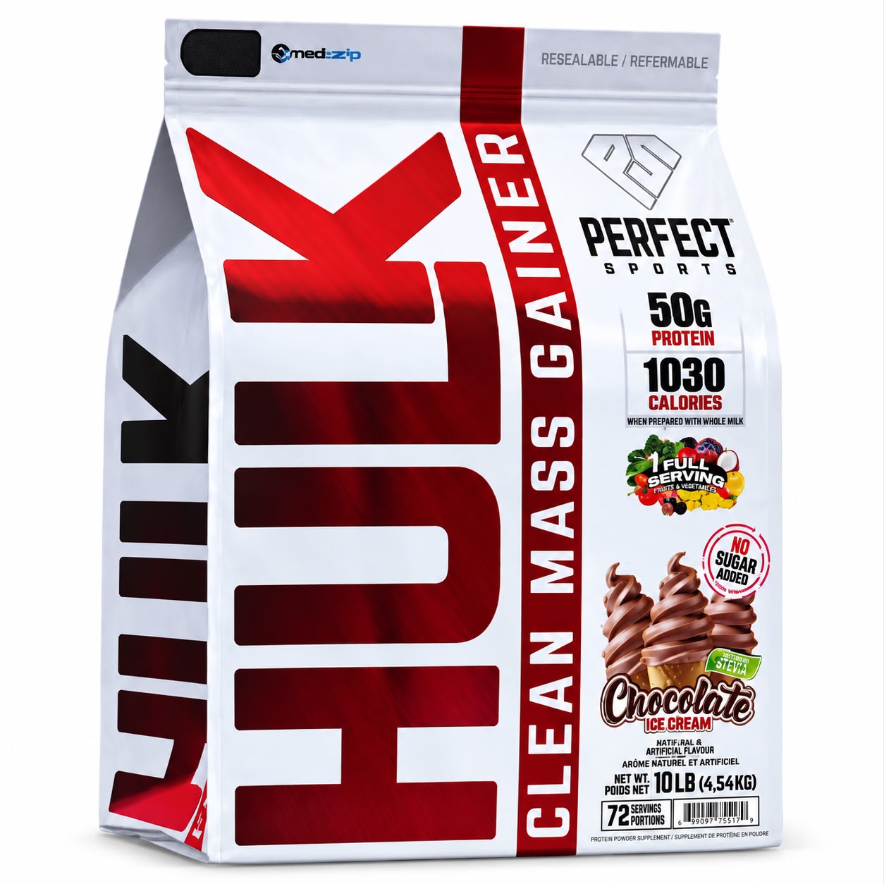 HULK CLEAN MASS GAINER 10 LB PERFECT SPORT, GANADOR DE MASA SABOR CHOCOLATE - 1