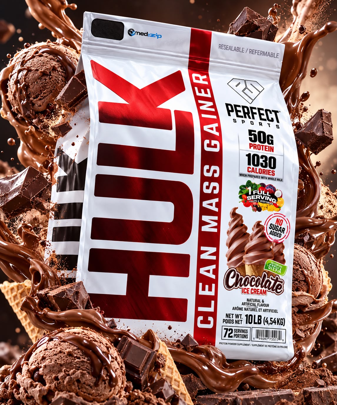 HULK CLEAN MASS GAINER 10 LB PERFECT SPORT, GANADOR DE MASA SABOR CHOCOLATE - 3