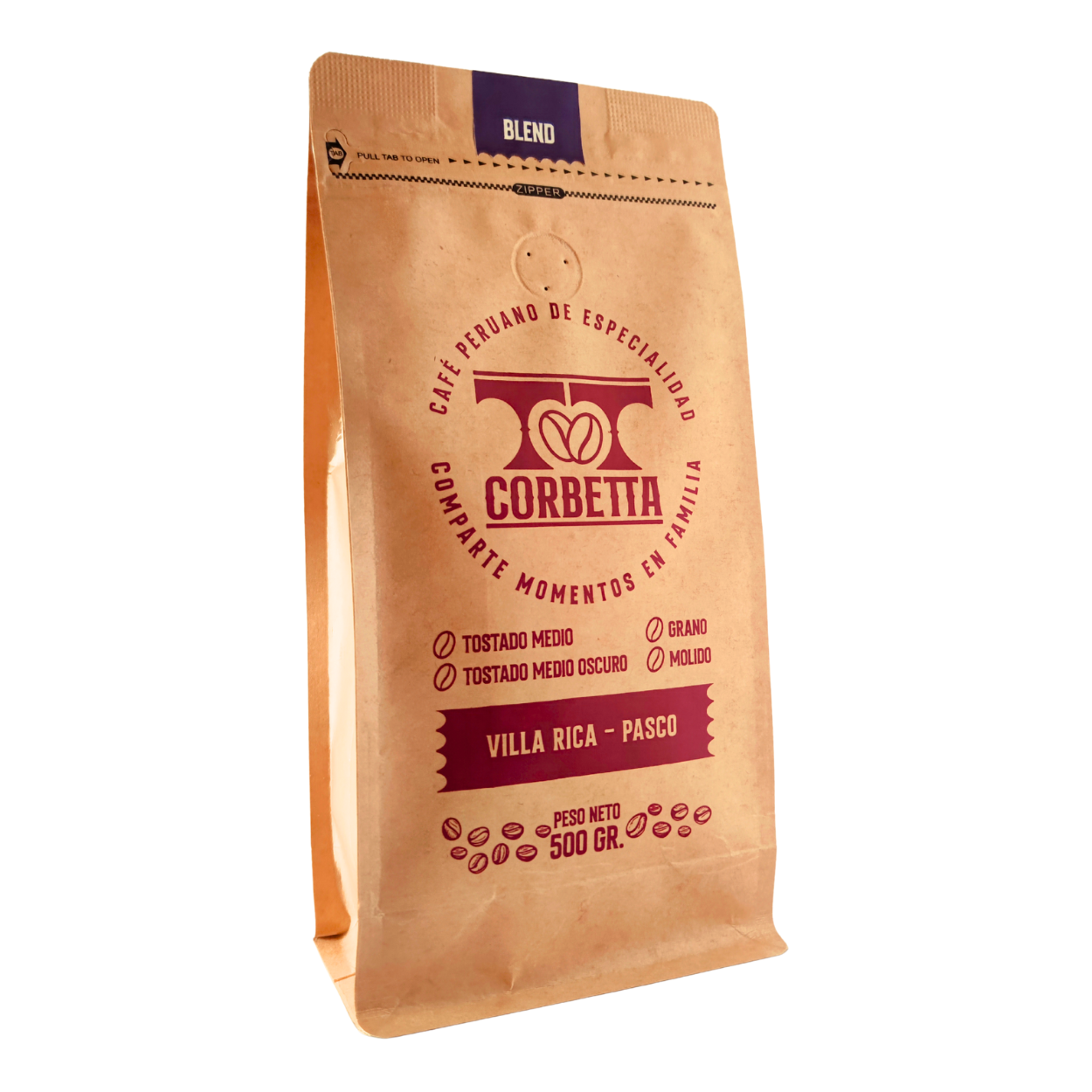CAFÉ ESPECIALIDAD MOLIDO CORBETTA 500 G BLEND PURPLE VILLA RICA - 1
