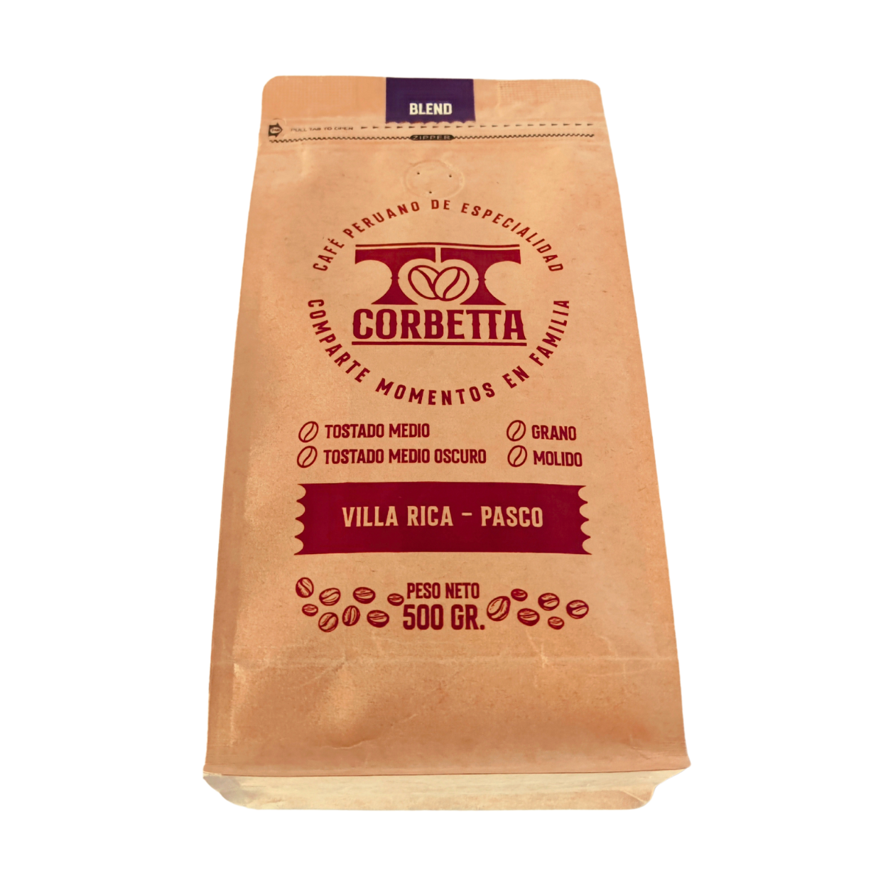 CAFÉ ESPECIALIDAD MOLIDO CORBETTA 500 G BLEND PURPLE VILLA RICA - 4
