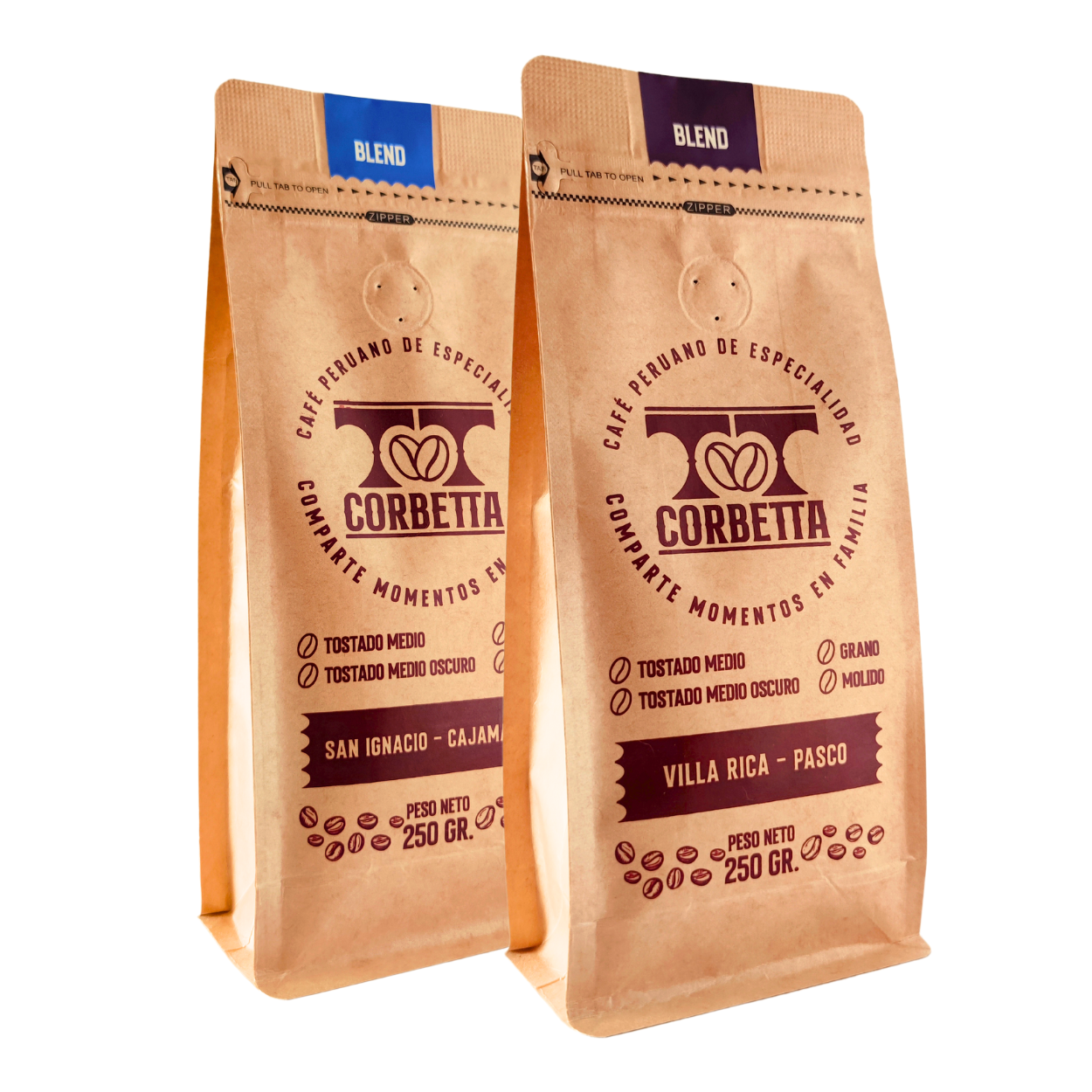 CAFÉ DE ESPECIALIDAD MOLIDO MIX 250 GR. SAN IGNACIO BLEND BLUE Y VILLA RICA BLEND PURPLE - 1