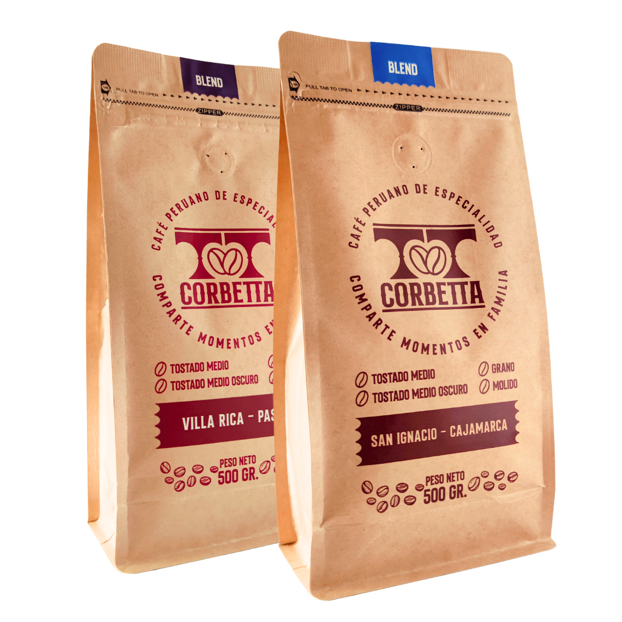 CAFÉ DE ESPECIALIDAD MOLIDO MIX 500 GR. VILLA RICA BLEND PURPLE Y SAN IGNACIO BLEND BLUE - 1