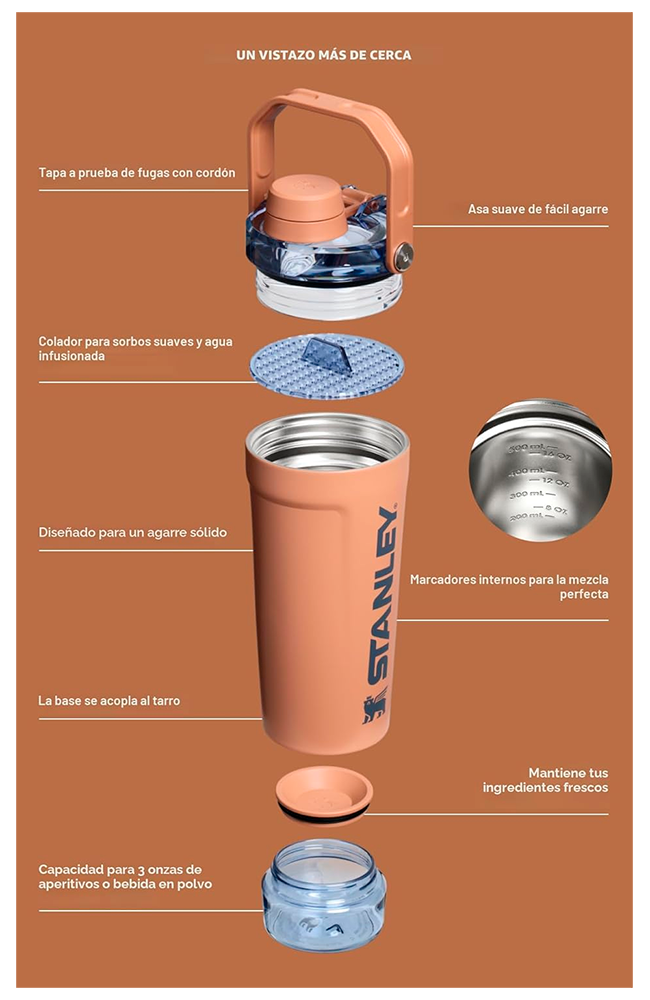 STANLEY ACTIVATE SHAKER 2.0 GRIS 591ML – SHAKER TÉRMICO PREMIUM CON COMPARTIMENTO INTEGRADO - 5