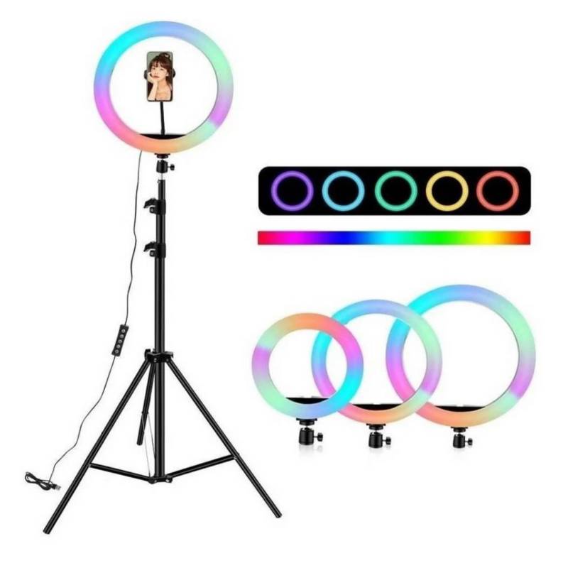 ARO LUZ LED 26 CM RGB COLORES + TRÍPODE 2.10 MT - 3
