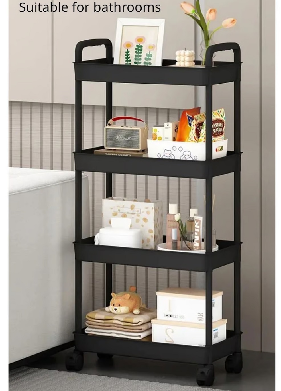 CARRITO ORGANIZADOR MULTIUSOS 4 NIVELES CON RUEDAS -NEGRO - 3