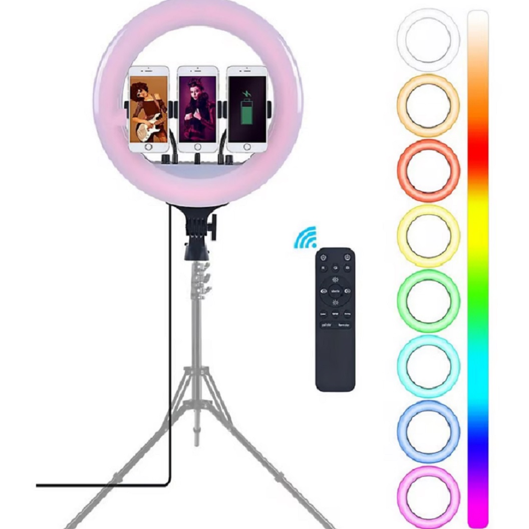ARO DE LUZ RGB DE 45 CM + TRÍPODE 2.10 MT + CONTROL REMOTO - 1