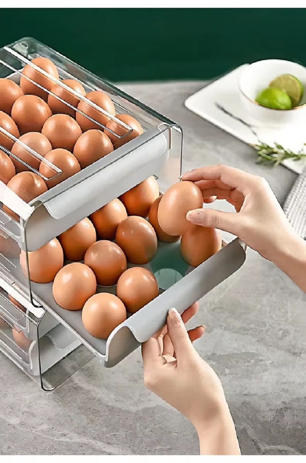 PORTA HUEVOS ORGANIZADOR DOS NIVELES GRIS - 3