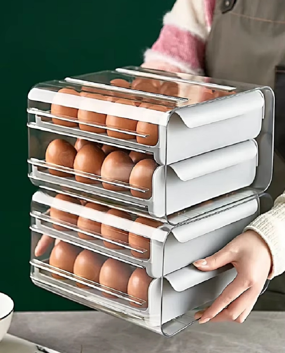 PORTA HUEVOS ORGANIZADOR DOS NIVELES GRIS - 4