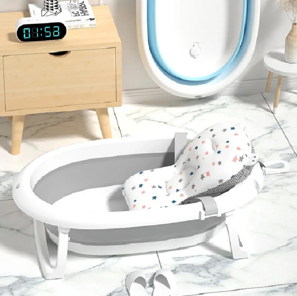 BAÑERA PLEGABLE PARA BEBES PORTATIL CON COJÍN, GRIS - 1