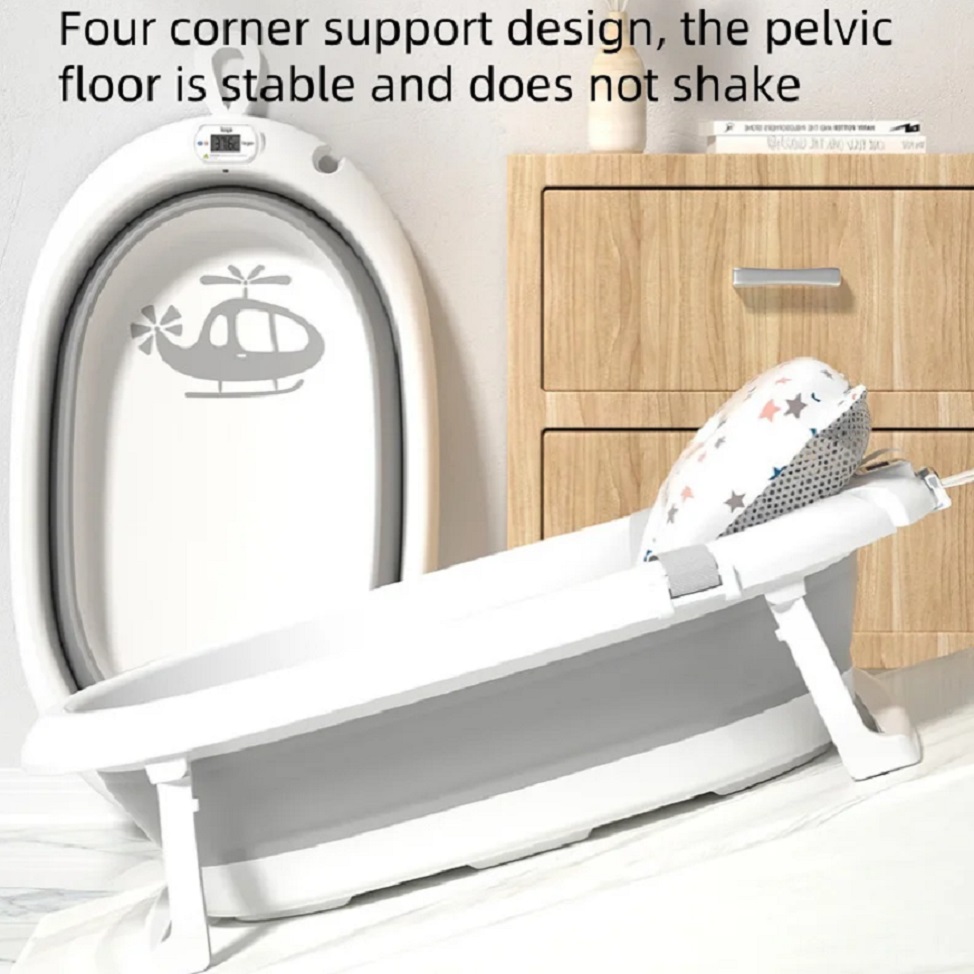 BAÑERA PLEGABLE PARA BEBES PORTATIL CON COJÍN, GRIS - 2