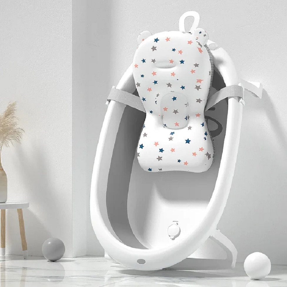 BAÑERA PLEGABLE PARA BEBES PORTATIL CON COJÍN, GRIS - 3