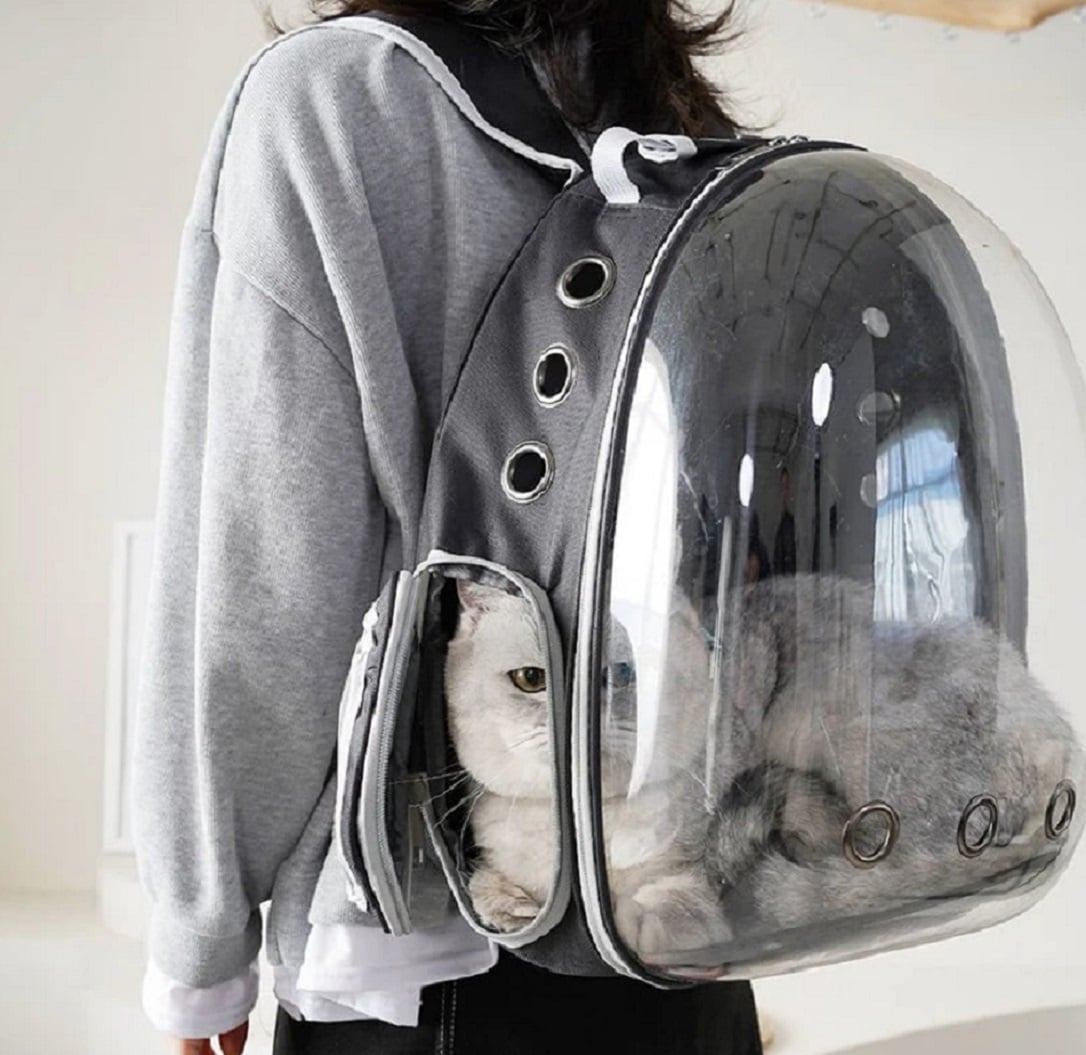 MOCHILA DE MASCOTA TRANSPARENTE PARA PERROS Y GATOS NEGRO - 1