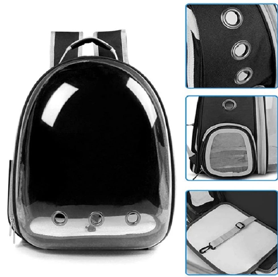 MOCHILA DE MASCOTA TRANSPARENTE PARA PERROS Y GATOS NEGRO - 3