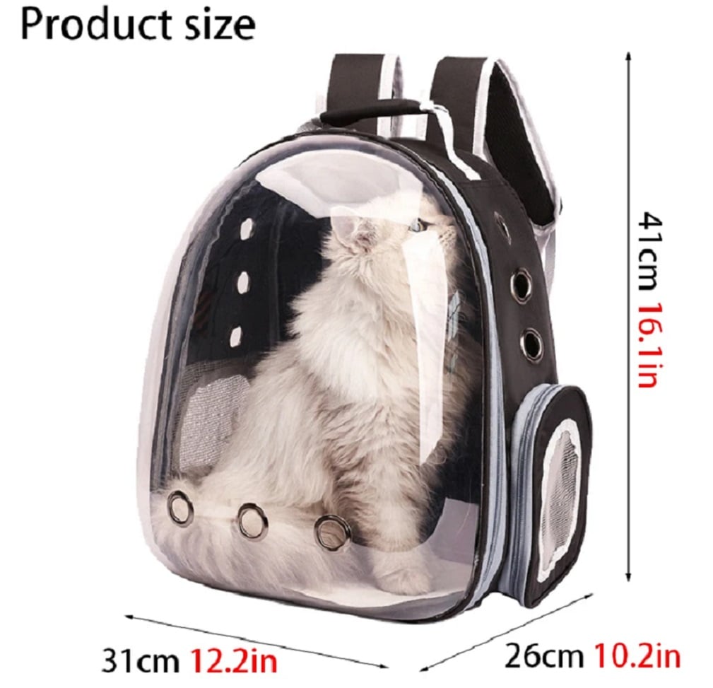 MOCHILA DE MASCOTA TRANSPARENTE PARA PERROS Y GATOS NEGRO - 4