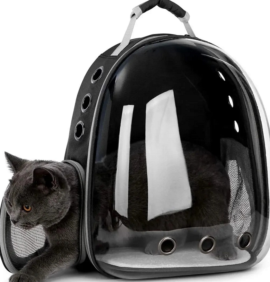 MOCHILA DE MASCOTA TRANSPARENTE PARA PERROS Y GATOS NEGRO - 6