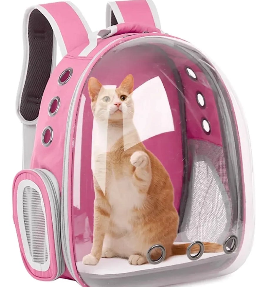 MOCHILA DE MASCOTA TRANSPARENTE PARA PERROS Y GATOS ROSADO - 1
