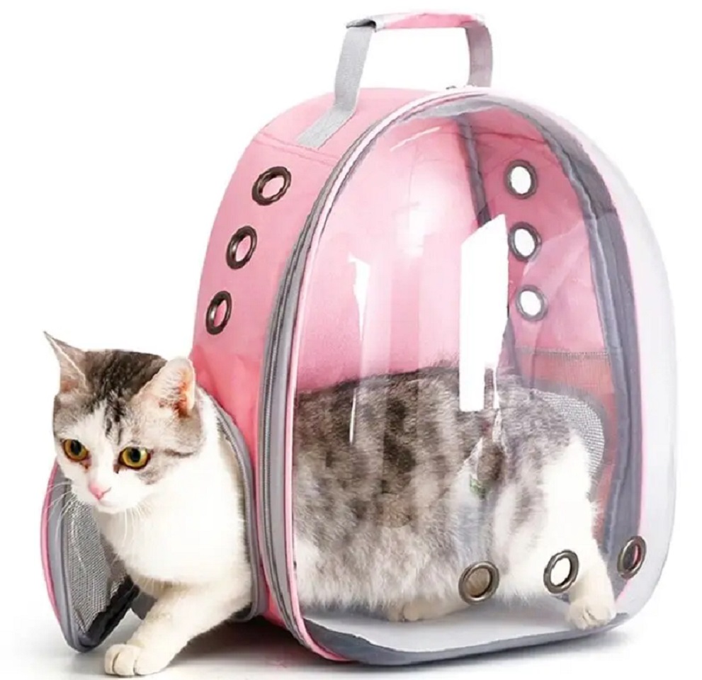 MOCHILA DE MASCOTA TRANSPARENTE PARA PERROS Y GATOS ROSADO - 3