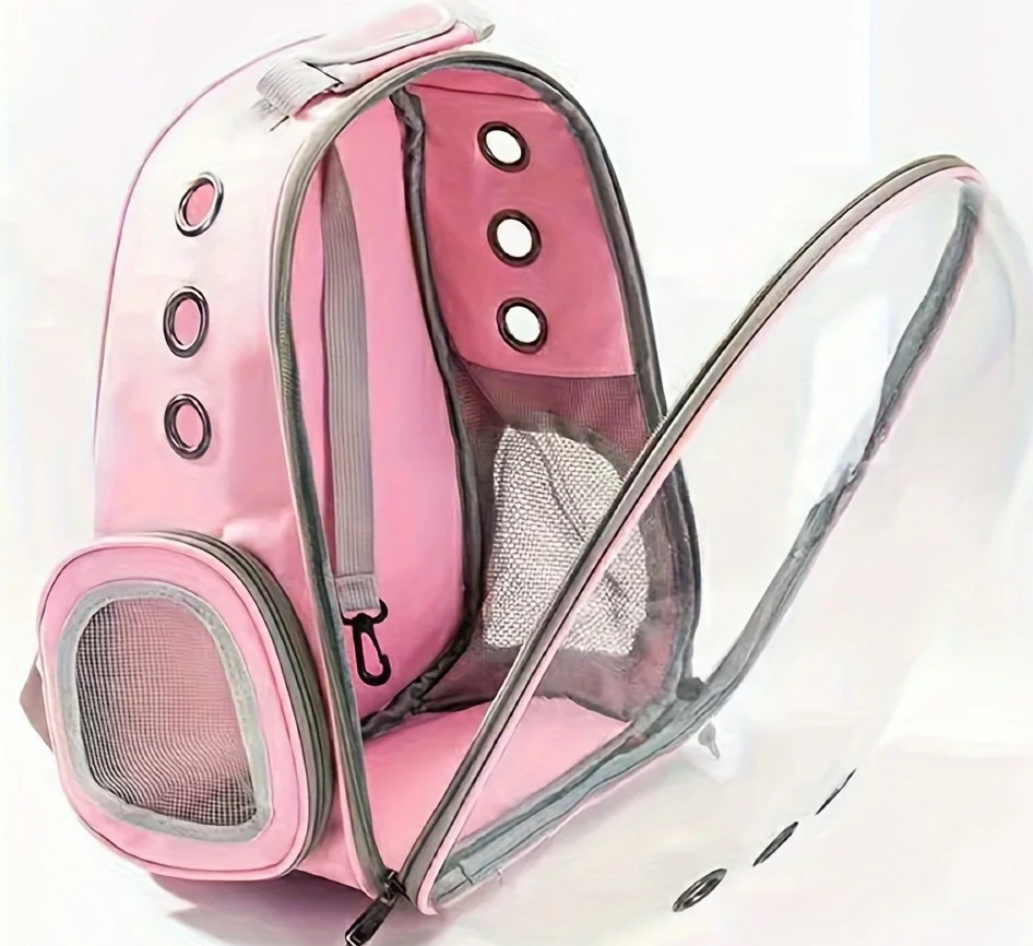 MOCHILA DE MASCOTA TRANSPARENTE PARA PERROS Y GATOS ROSADO - 4