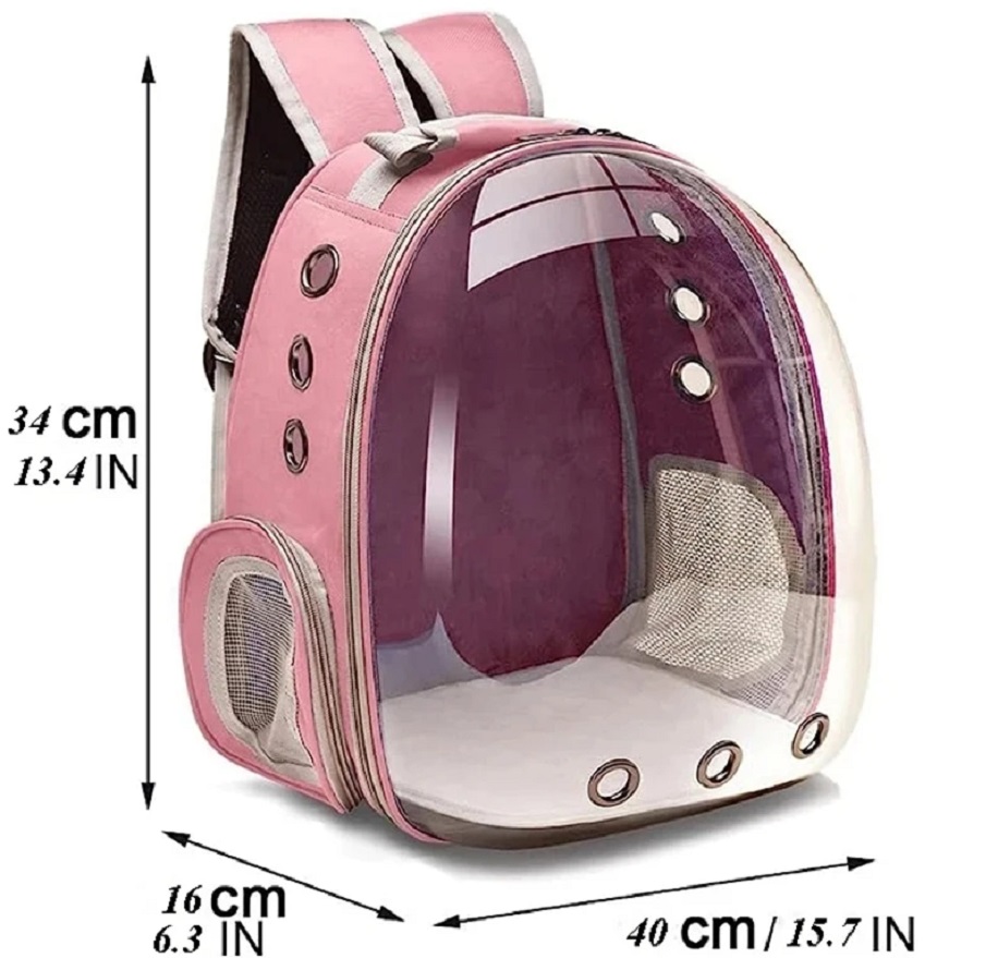 MOCHILA DE MASCOTA TRANSPARENTE PARA PERROS Y GATOS ROSADO - 5