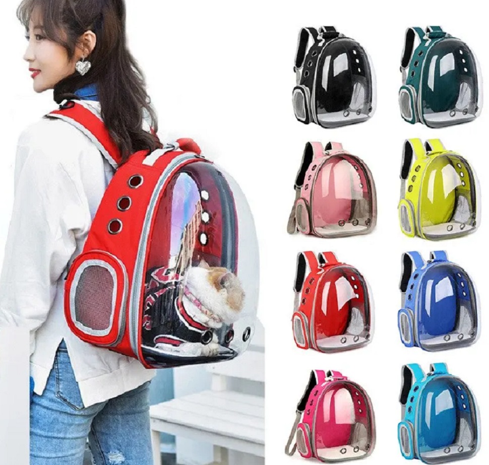 MOCHILA DE MASCOTA TRANSPARENTE PARA PERROS Y GATOS ROJO - 1