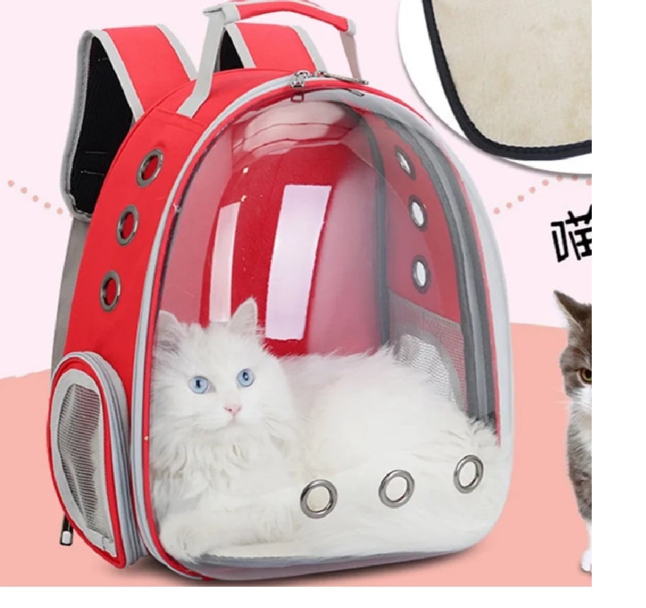 MOCHILA DE MASCOTA TRANSPARENTE PARA PERROS Y GATOS ROJO - 2