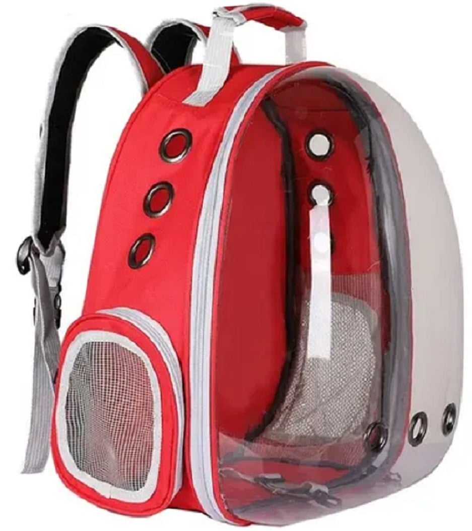 MOCHILA DE MASCOTA TRANSPARENTE PARA PERROS Y GATOS ROJO - 5