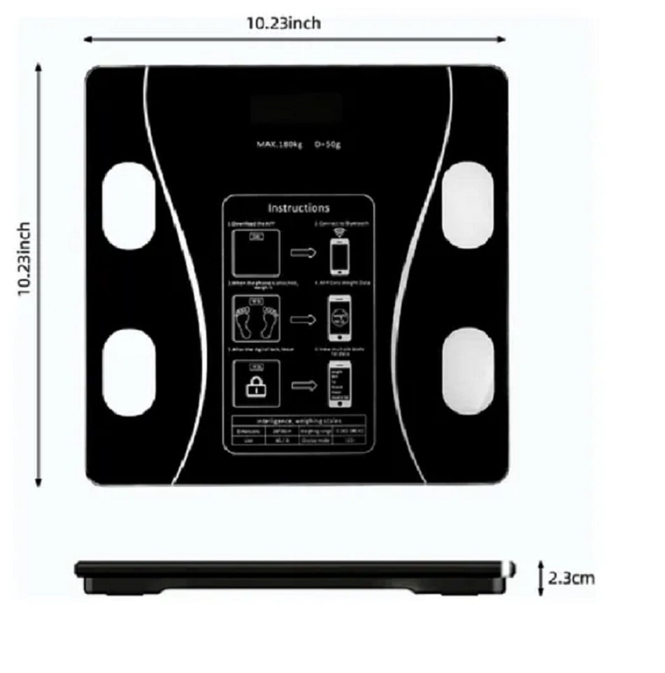 BALANZA INTELIGENTE DIGITAL CON BLUETOOTH PESO 180 KG NEGRO - 3