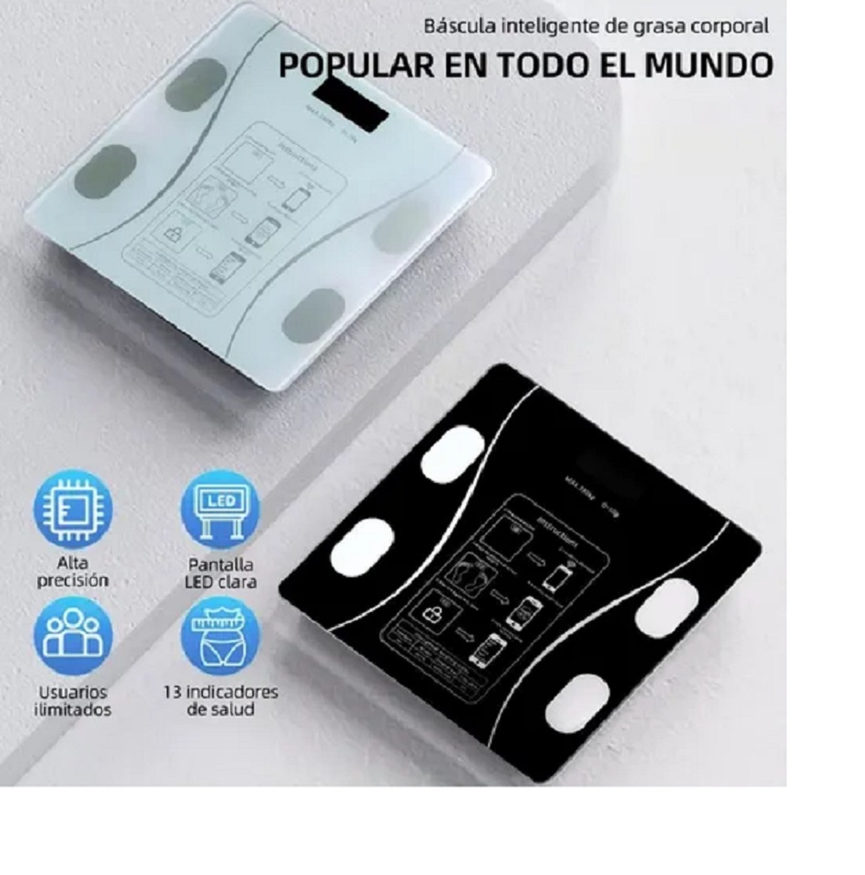 BALANZA INTELIGENTE DIGITAL CON BLUETOOTH PESO 180 KG NEGRO - 5
