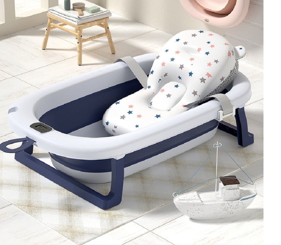 TINA BAÑERA PLEGABLE CON TEMPERATURA MAS COJÍN PARA BEBE VERDE - 2