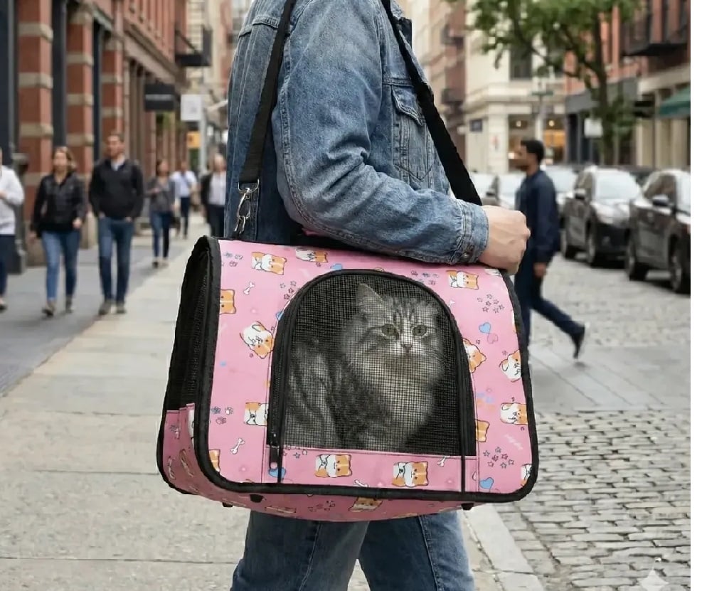 MOCHILA TRANSPORTADORA PARA PERROS GATOS MASCOTAS ROSADO - 1