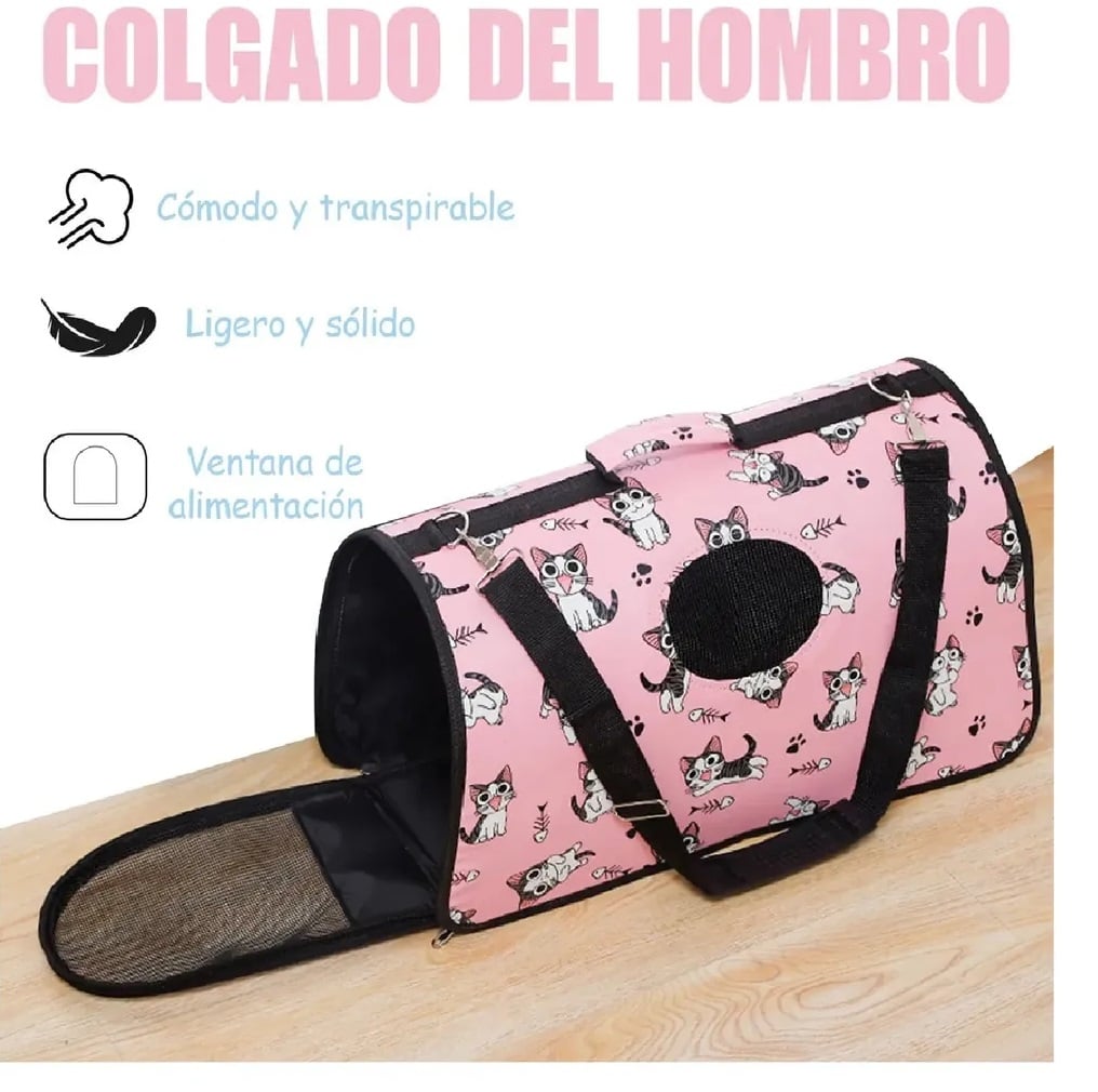 MOCHILA TRANSPORTADORA PARA PERROS GATOS MASCOTAS ROSADO - 2