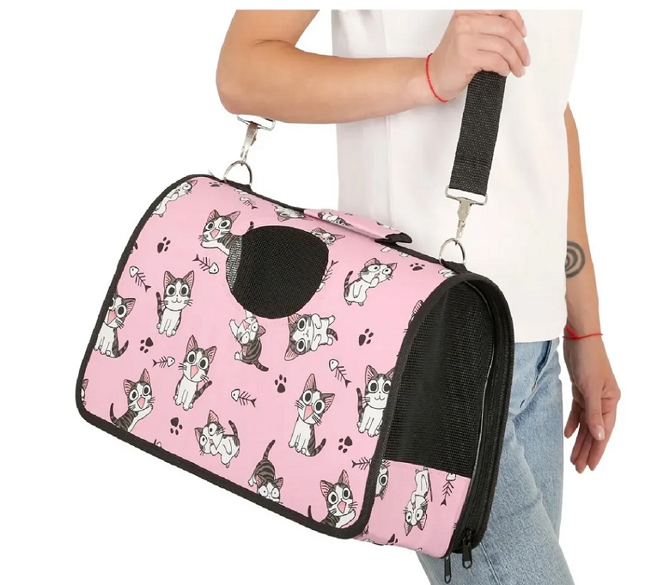MOCHILA TRANSPORTADORA PARA PERROS GATOS MASCOTAS ROSADO - 5