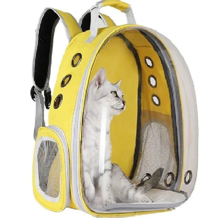 MOCHILA TRANSPORTADORA DE MASCOTAS PERROS Y GATOS AMARILLO - 3