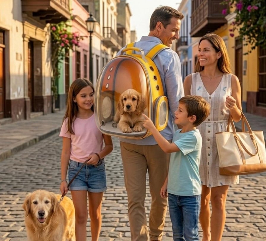 MOCHILA TRANSPORTADORA DE MASCOTAS PERROS Y GATOS AMARILLO - 4