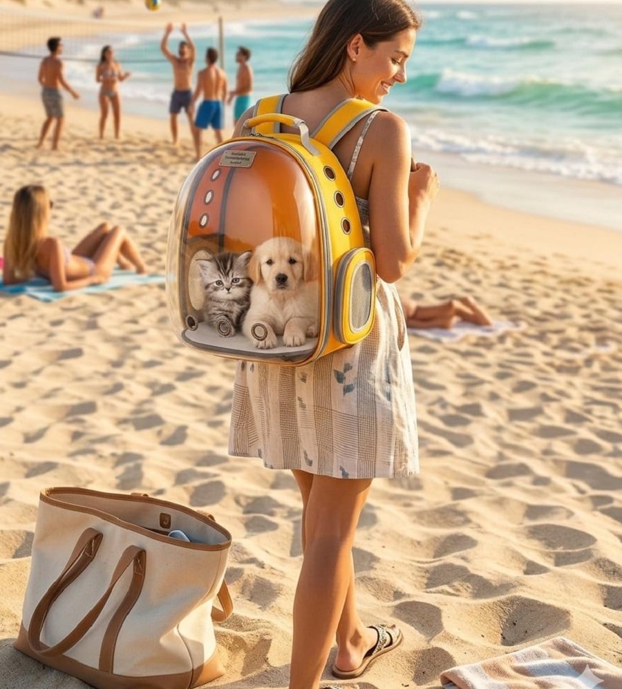 MOCHILA TRANSPORTADORA DE MASCOTAS PERROS Y GATOS AMARILLO - 6