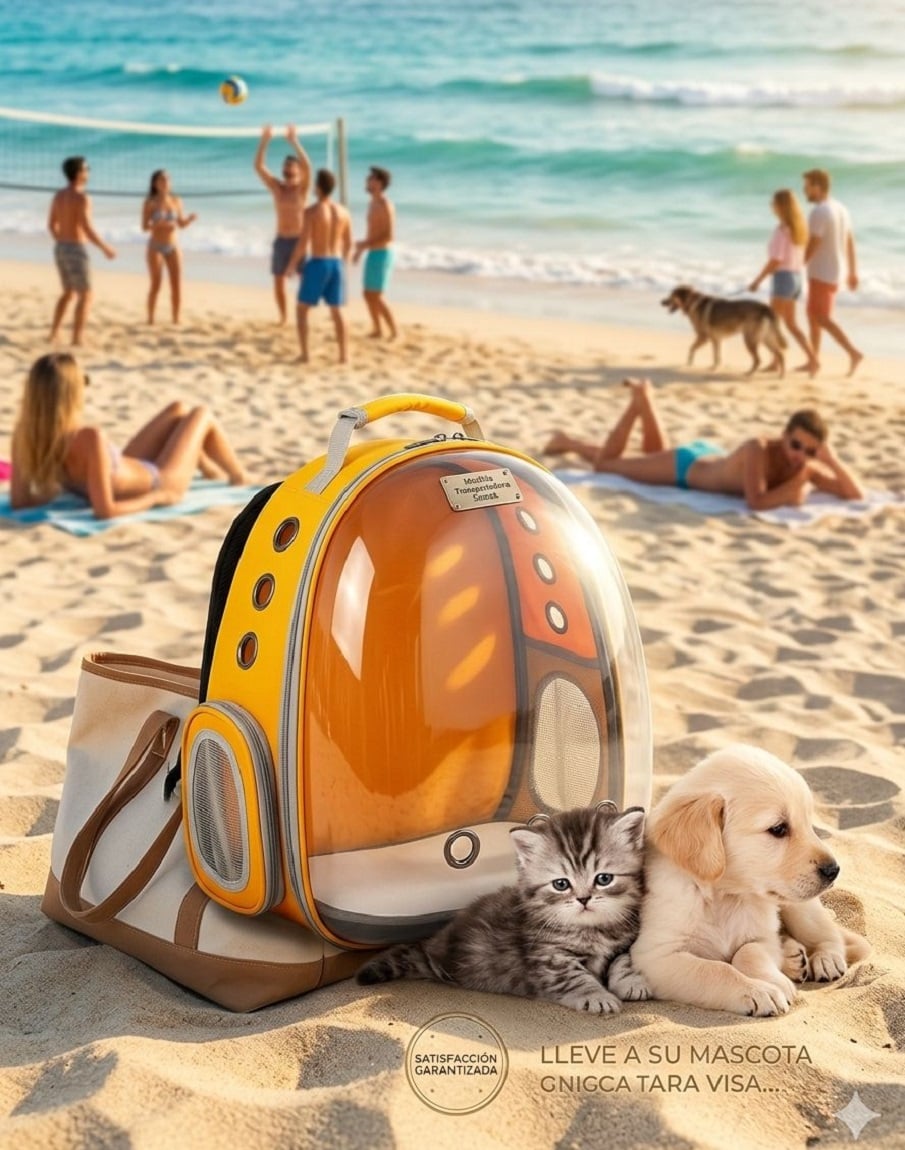 MOCHILA TRANSPORTADORA DE MASCOTAS PERROS Y GATOS AMARILLO - 7