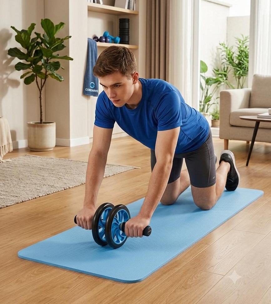 RUEDA PARA ABDOMINALES CON TAPETE GYM AZUL - 2