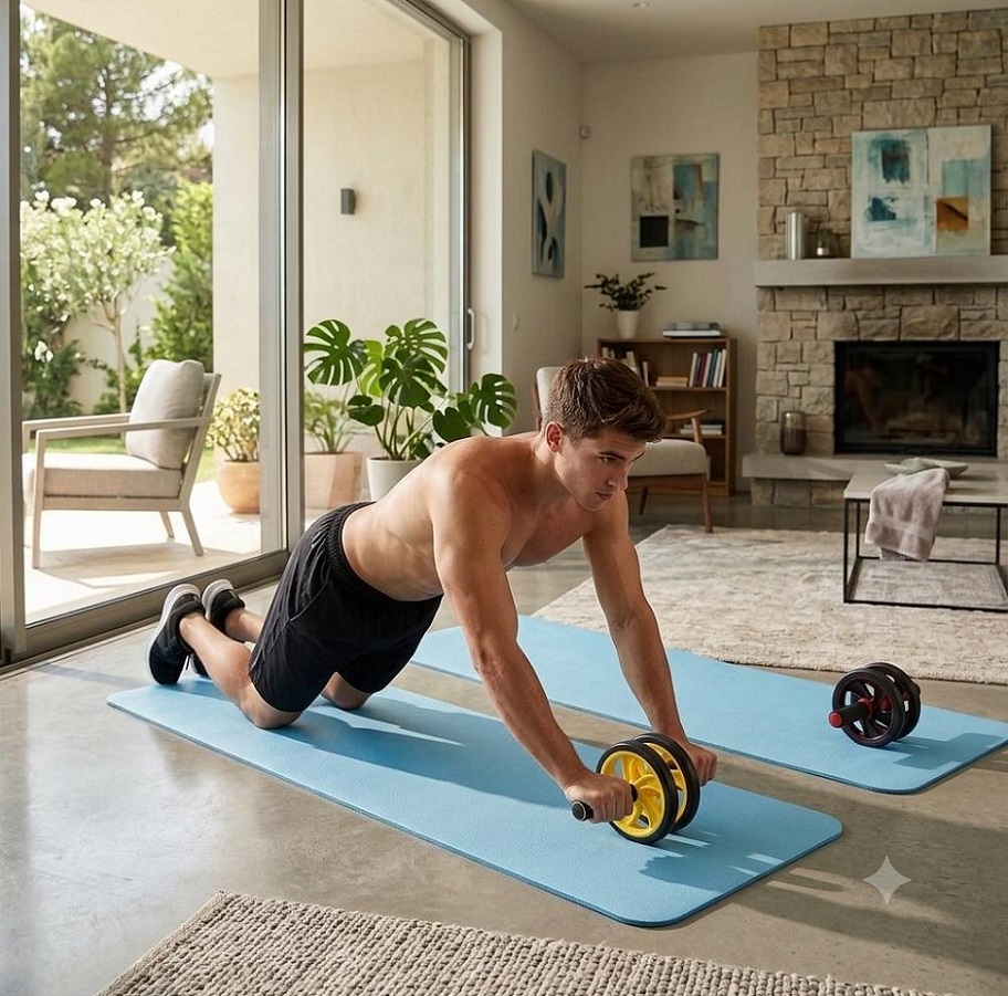 RUEDA PARA ABDOMINALES CON TAPETE GYM AMARILLO - 6