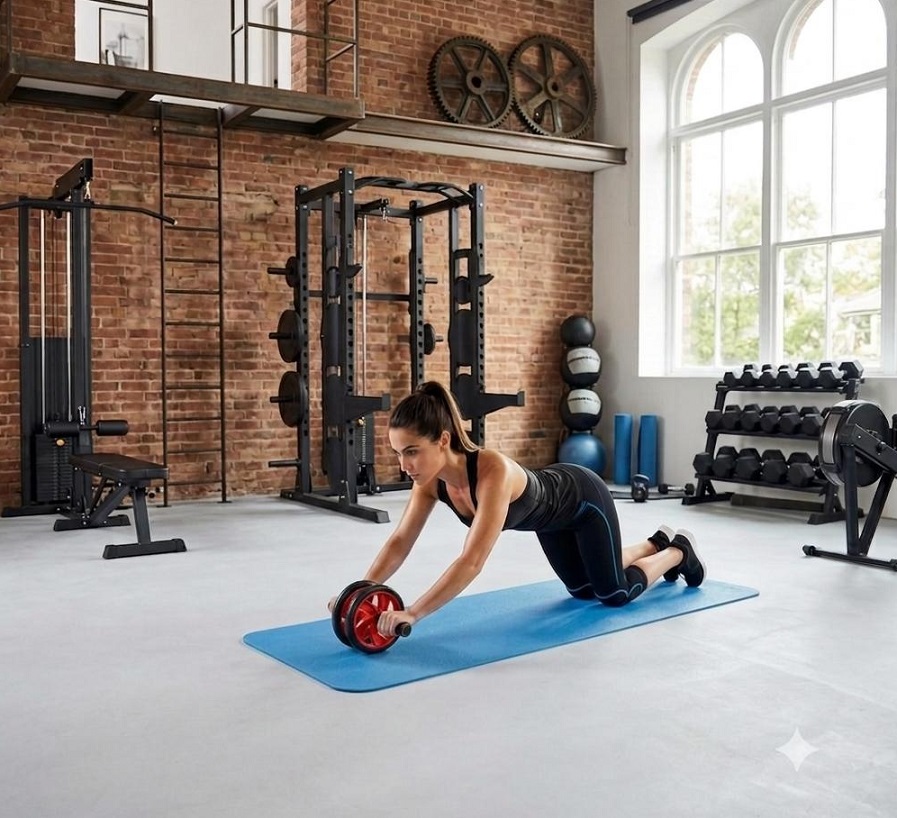 RUEDA PARA ABDOMINALES CON TAPETE GYM ROJO - 3