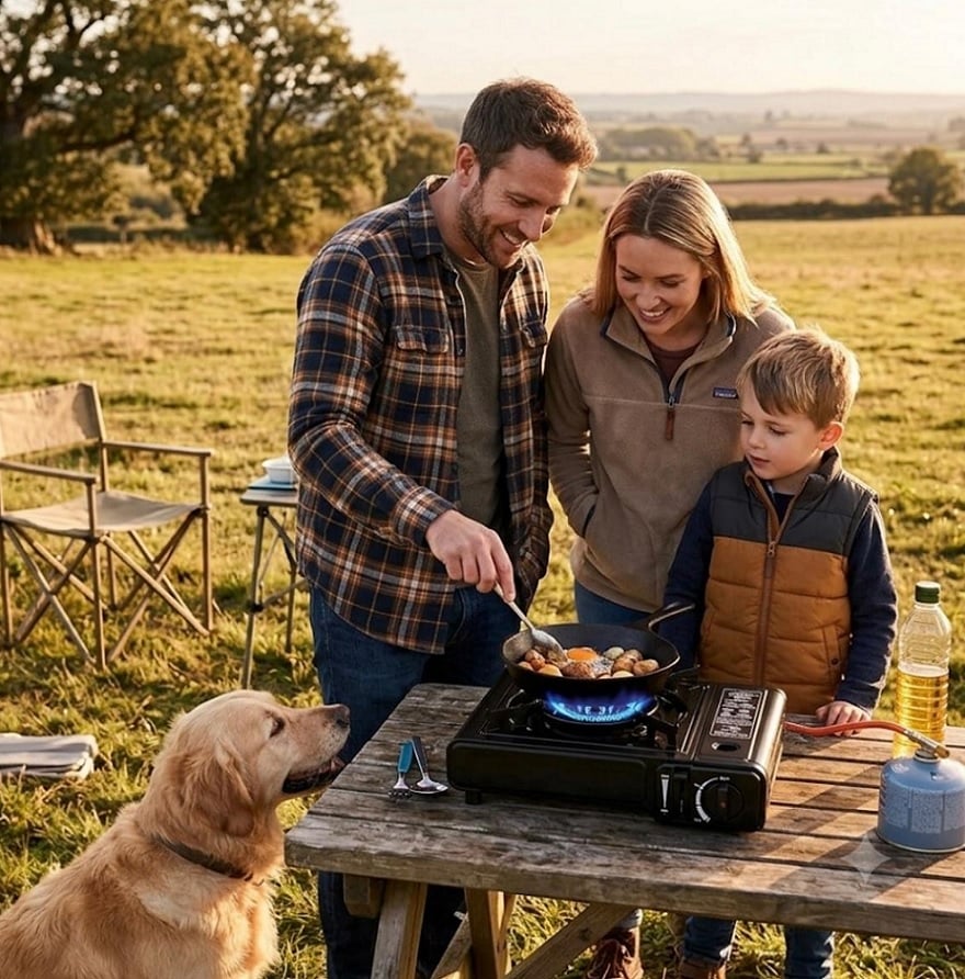 COCINA PORTÁTIL A GAS DE 1 HORNILLA PARA CAMPING CON MALETA - 1