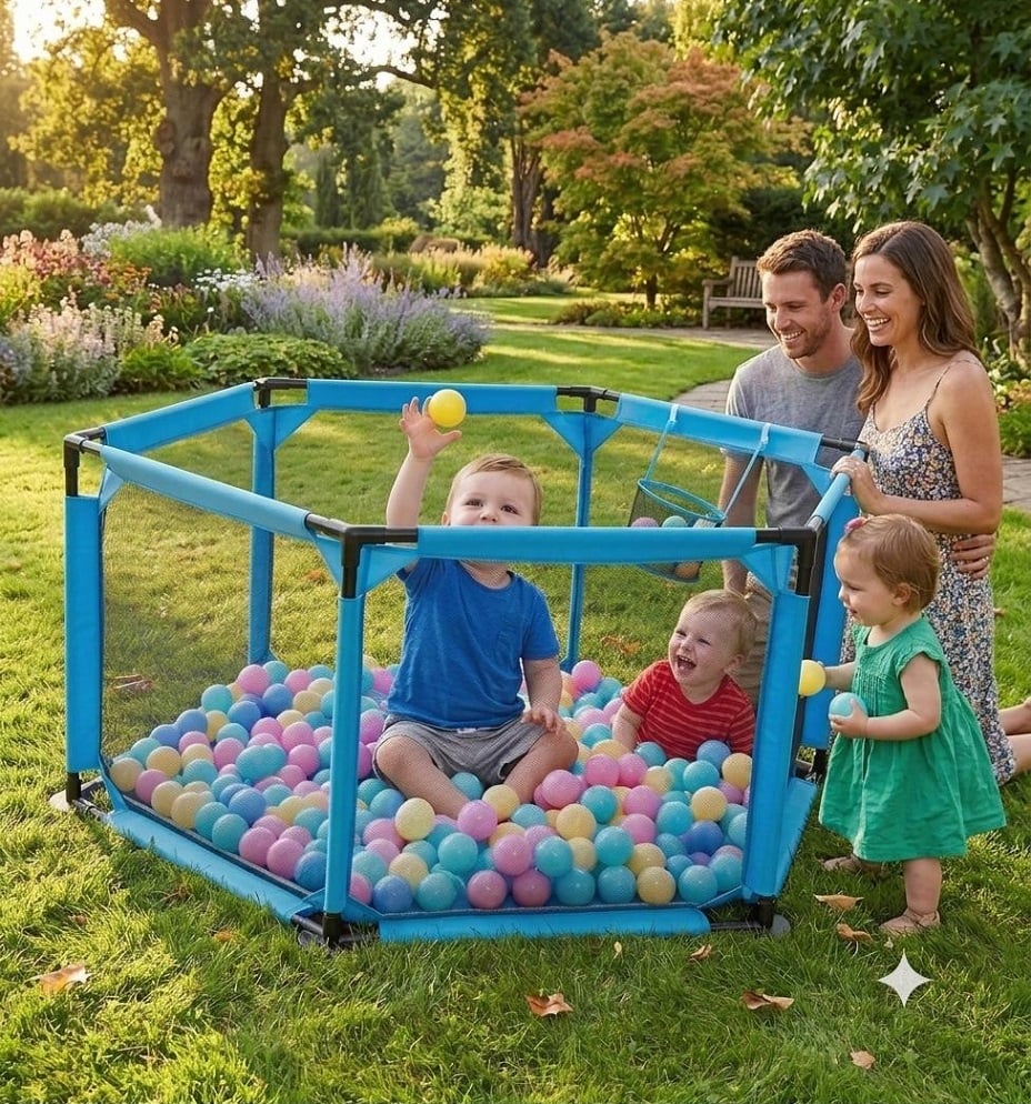 CORRAL DE JUEGOS HEXAGONAL PARA BEBÉS NIÑOS COLOR AZUL - 1