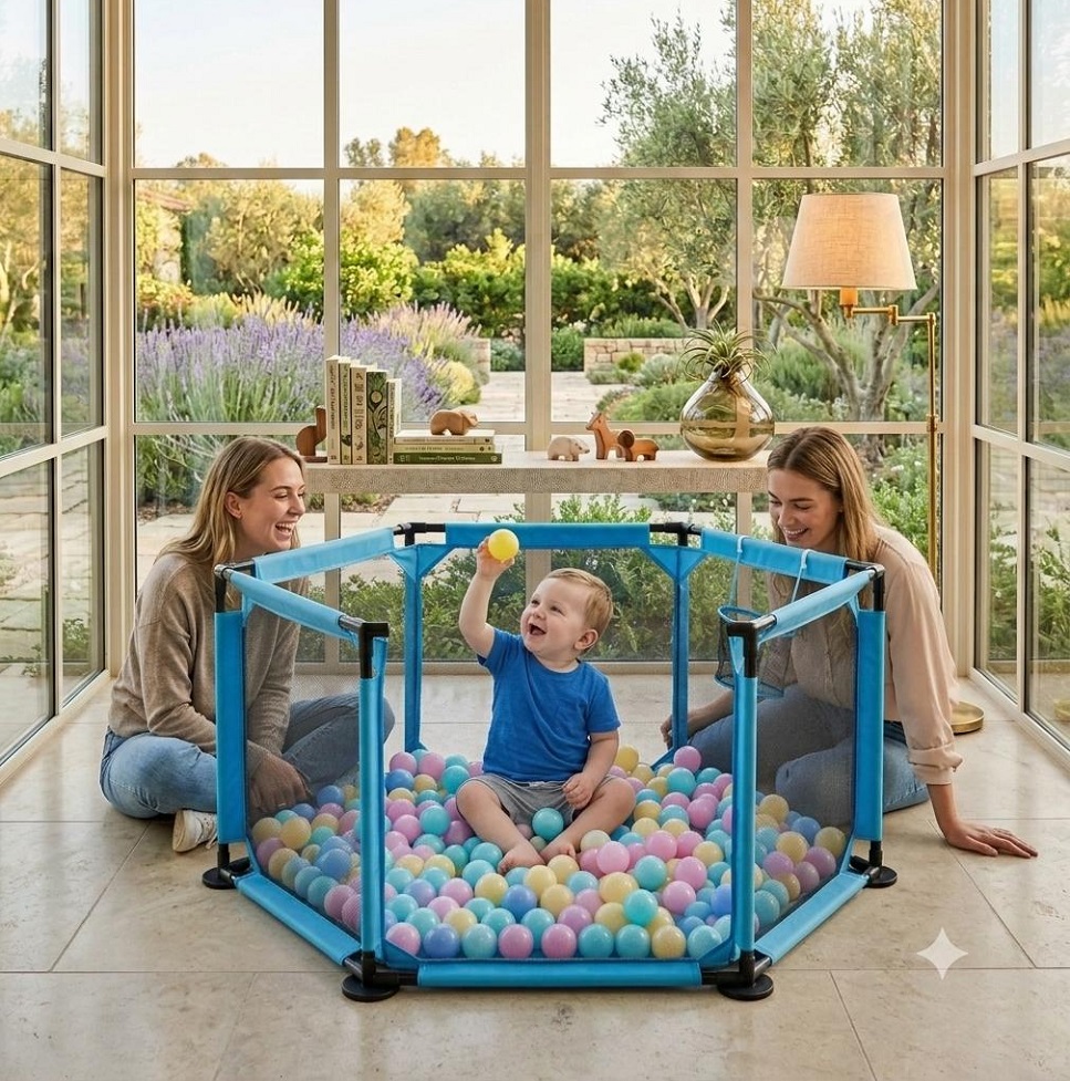 CORRAL DE JUEGOS HEXAGONAL PARA BEBÉS NIÑOS COLOR AZUL - 2