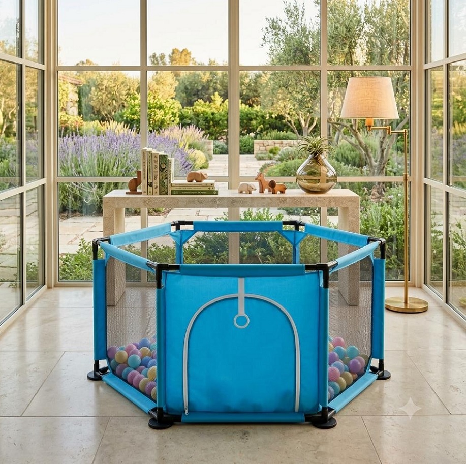 CORRAL DE JUEGOS HEXAGONAL PARA BEBÉS NIÑOS COLOR AZUL - 3