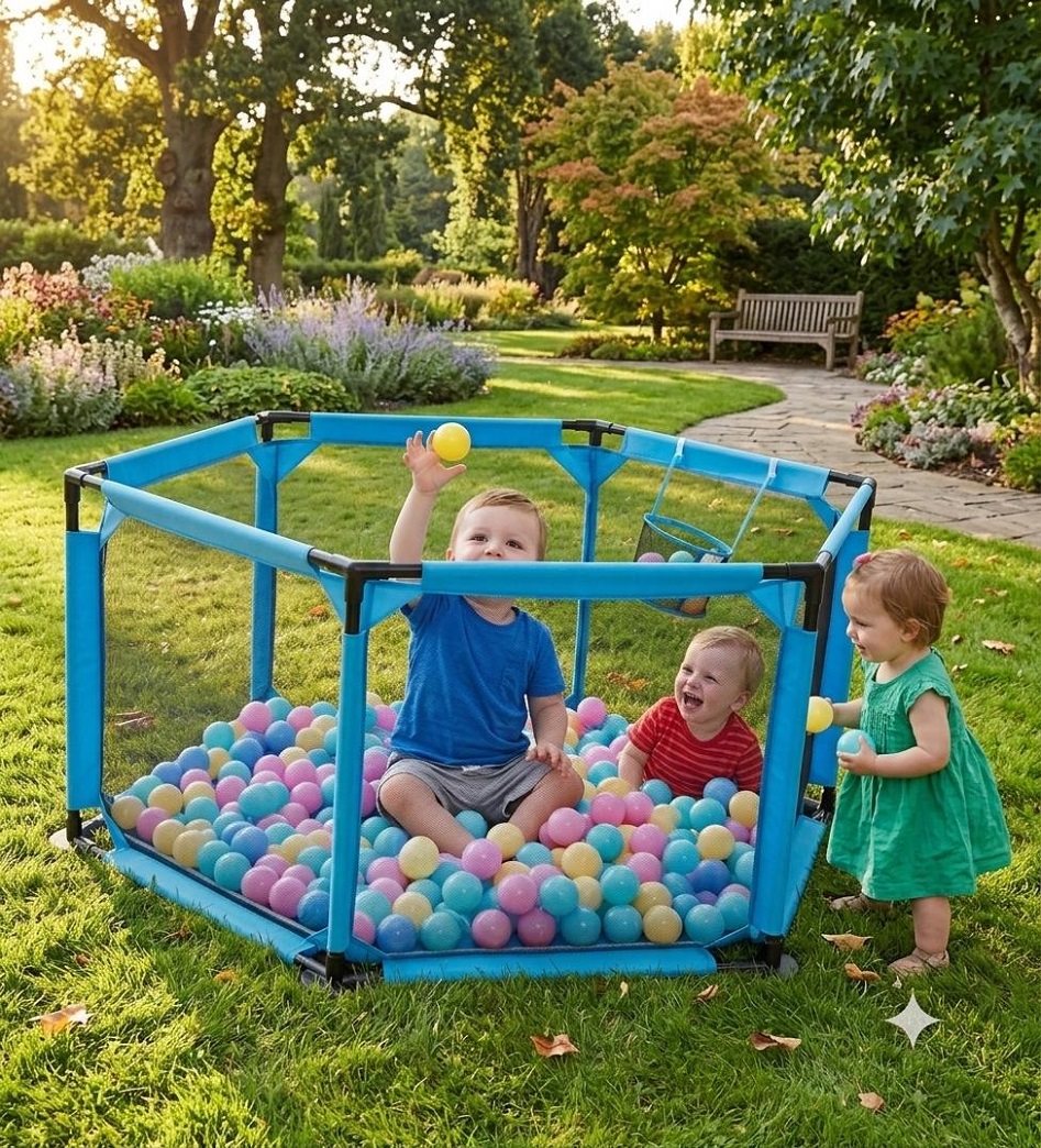CORRAL DE JUEGOS HEXAGONAL PARA BEBÉS NIÑOS COLOR AZUL - 4