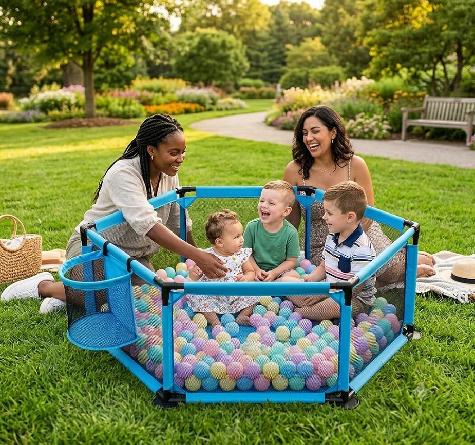 CORRAL DE JUEGOS HEXAGONAL PARA BEBÉS NIÑOS COLOR AZUL - 5